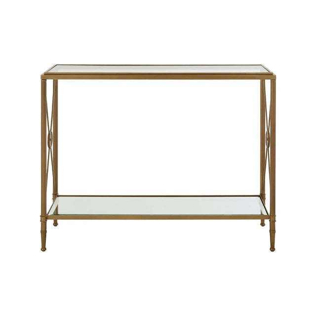 Golden Frame Glass Console Table