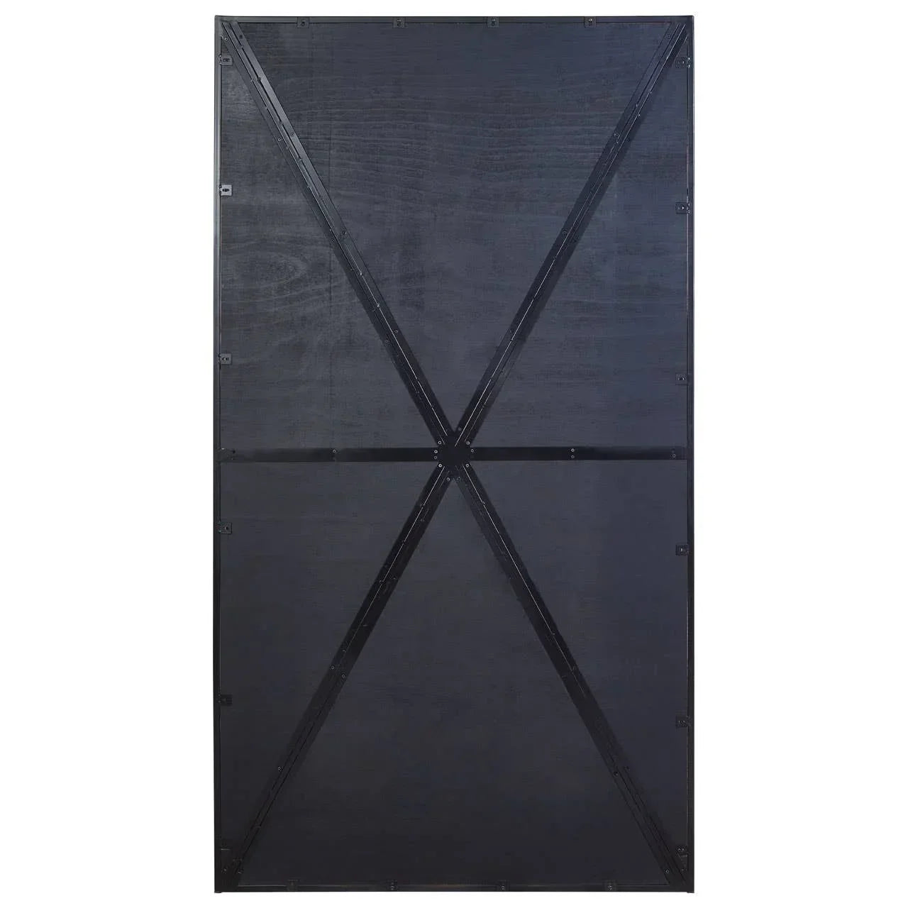 Black wooden panel back with metal cross support for furniture