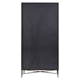 Tall wardrobe featuring a grey wash finish on elm wood, with a sleek, minimalist design. The wardrobe has a flat front and is supported by a modern metal base, showcasing clean lines and a contemporary aesthetic