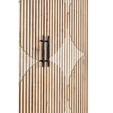 Grey wash elm wood wardrobe featuring vertical slatted design with a decorative diamond pattern and a sleek black handle. The natural wood tones create a warm and inviting look, suitable for modern home decor