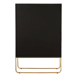 Tall cabinet featuring a sleek black wood finish with a minimalist design, supported by a brushed gold metal base. The cabinet has a smooth surface and a contemporary aesthetic, suitable for modern home decor