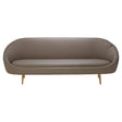 Brown leather effect 3 seater sofa with a smooth, rounded design and gold-colored legs, featuring a minimalist style suitable for modern living spaces