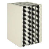 A modern black and white resin table and stool set featuring a sleek, rectangular design with alternating black and white vertical stripes, creating a striking visual contrast. The surface is smooth and glossy, while the overall shape is geometric and contemporary, suitable for various home decor styles