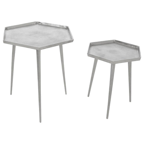 Hexagonal Silver Side Tables