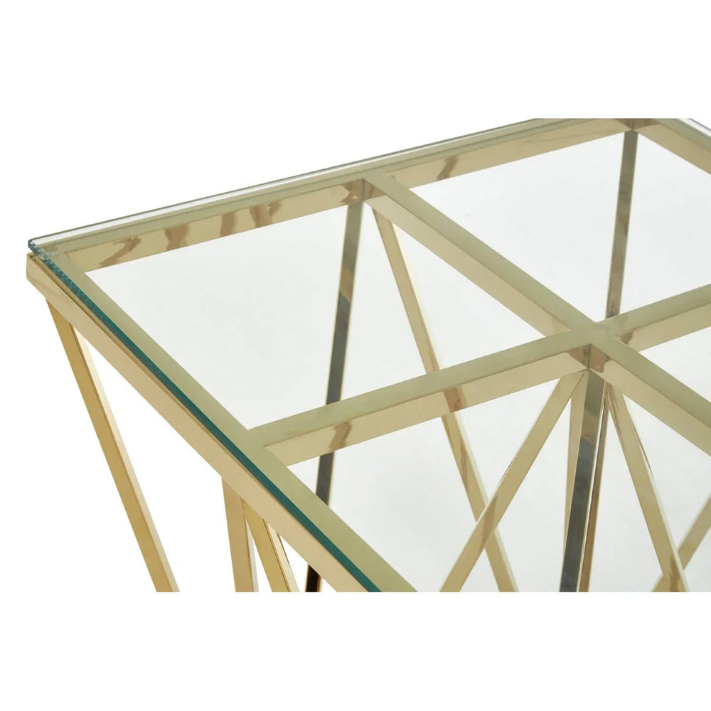 Golden Spike Legs Glass Table