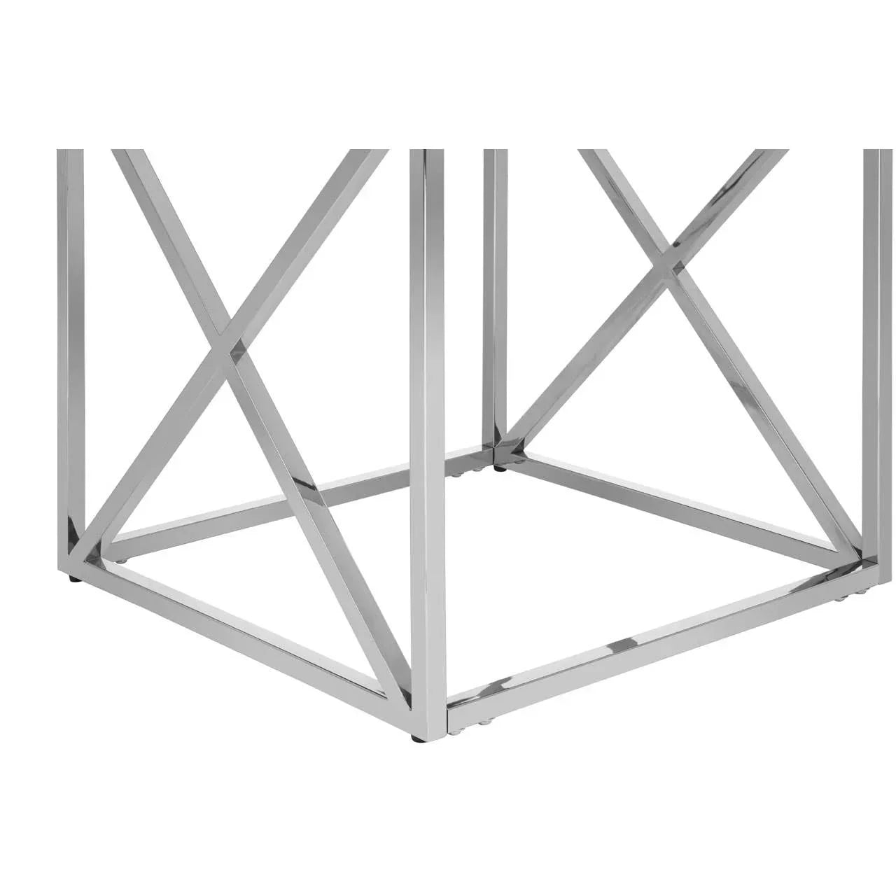 Chrome metal table base with crossbar design and polished finish