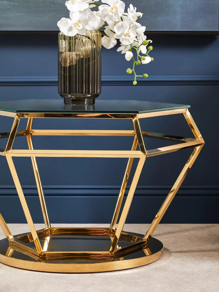 Golden Diamond Glass End Table