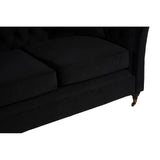 Black two-seat sofa with plush cushions and elegant gold legs, showcasing a sleek and modern design