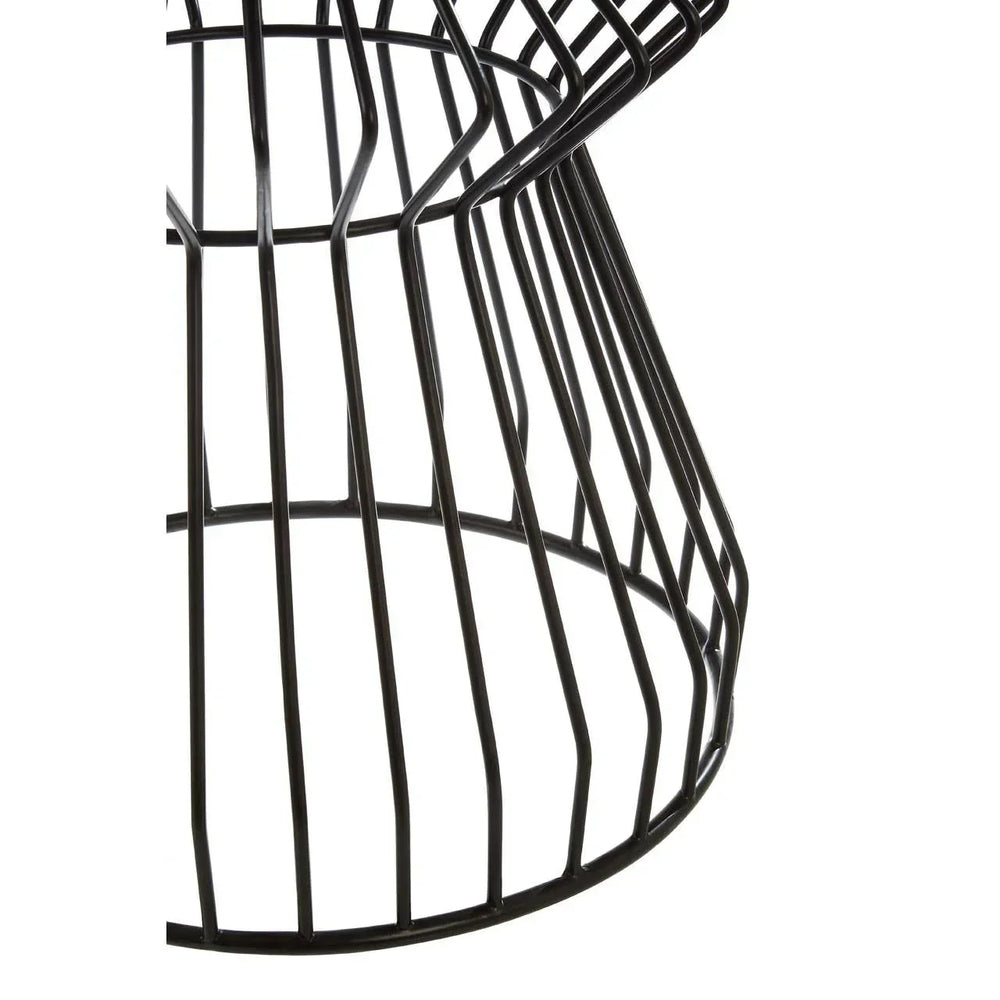 Black metal wire coffee table base close up with geometric design