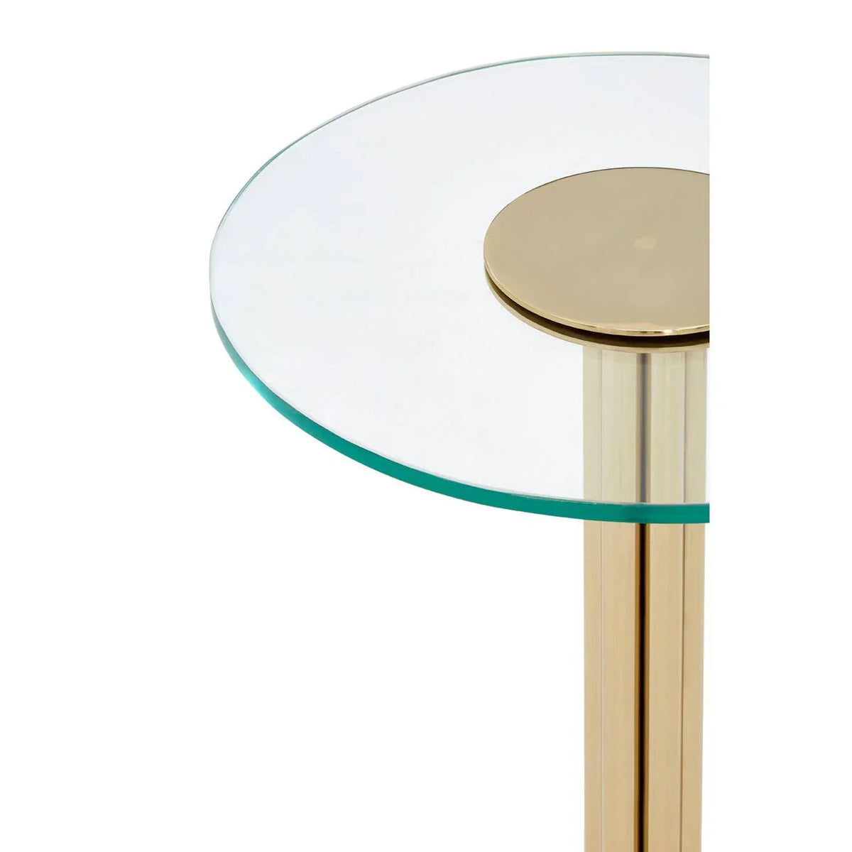 Round glass side table with gold metal base detail