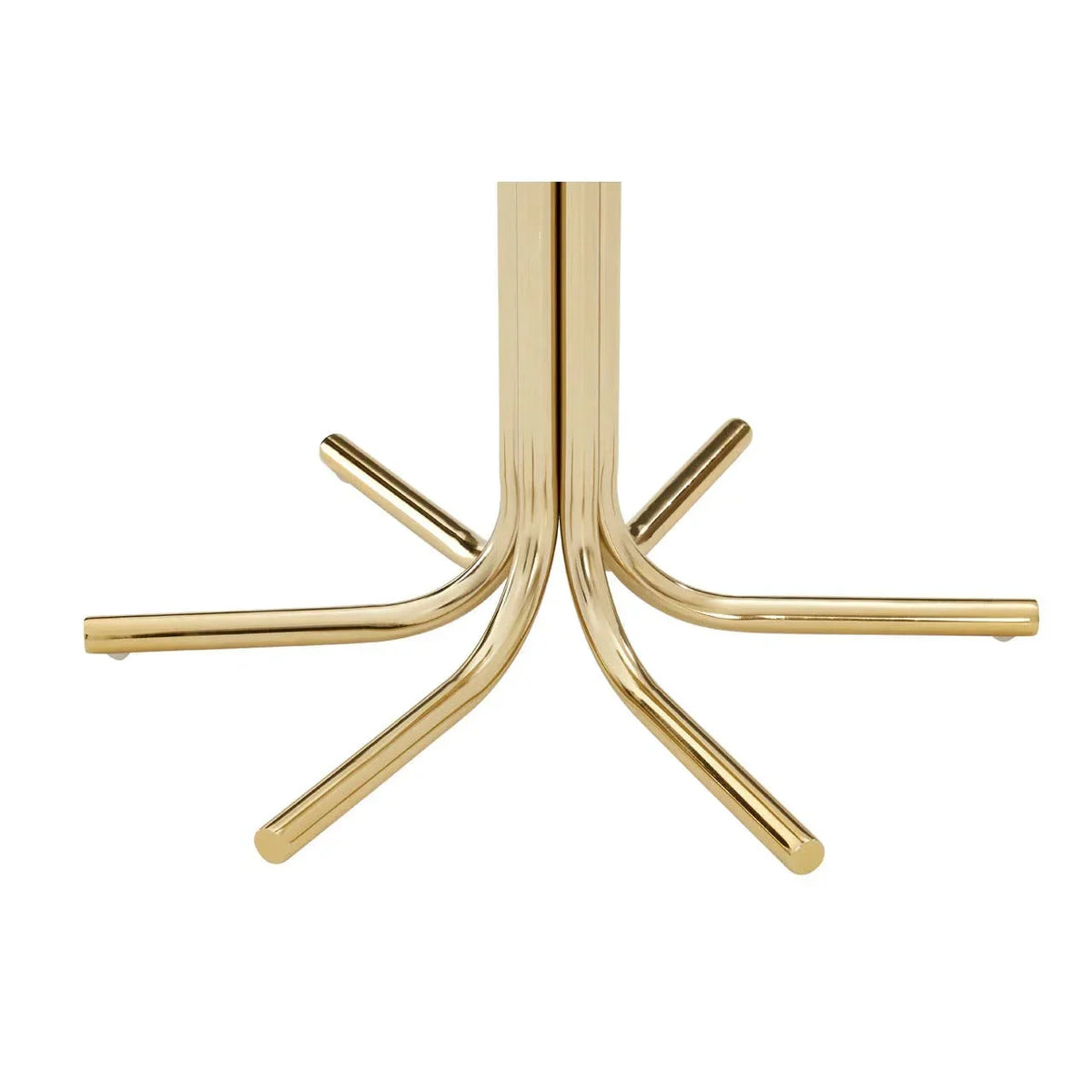 gold metal dining table base with curved tubular legs on white background