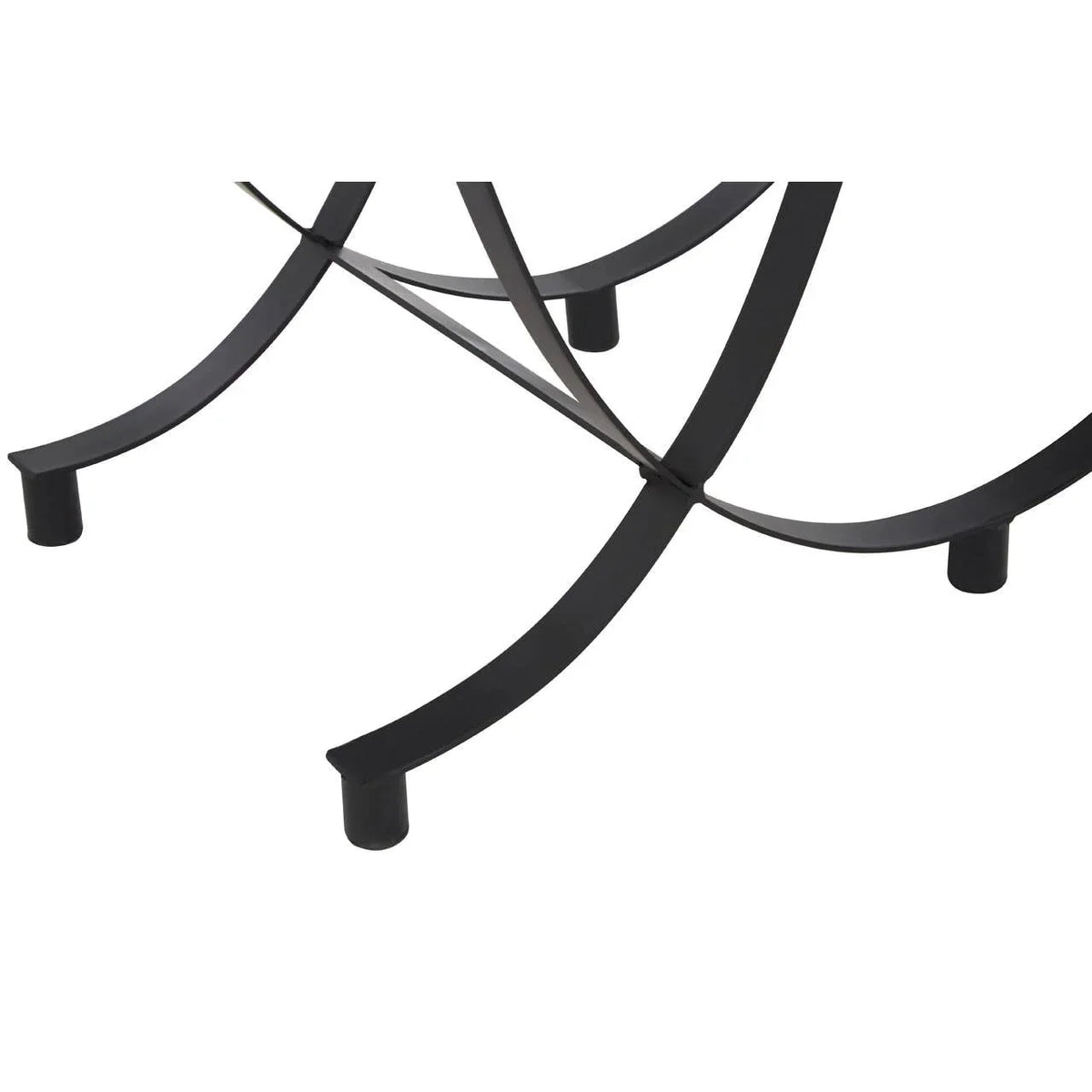 Black metal table base with curved legs and cross support detail