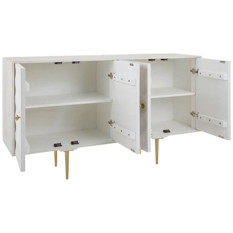 Golden Accent Mango Wood Sideboard with Unique Door Design