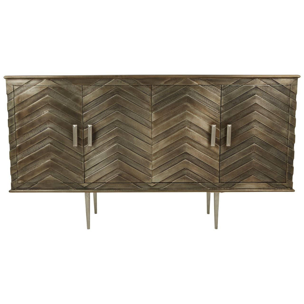 Boho Mango Wood Chevron Sideboard - Nickel Plated Legs