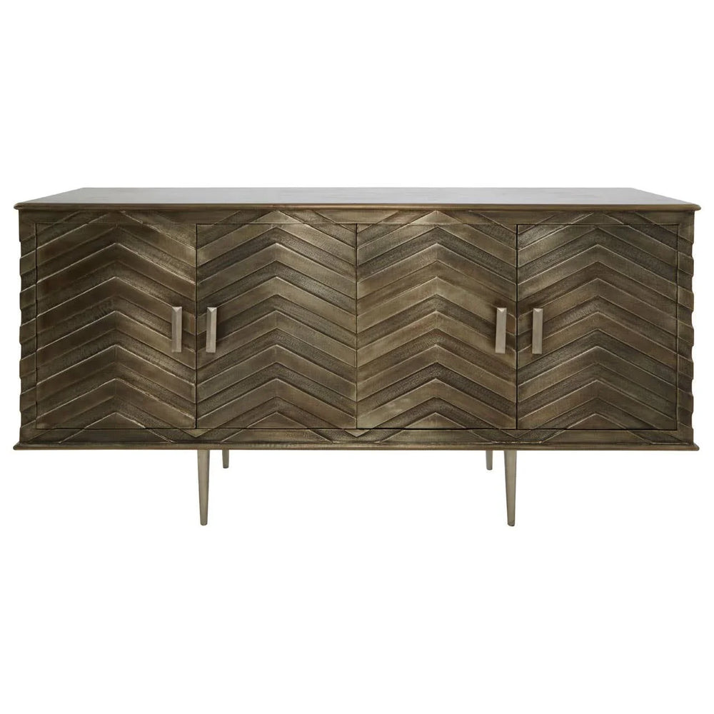 Boho Mango Wood Chevron Sideboard - Nickel Plated Legs