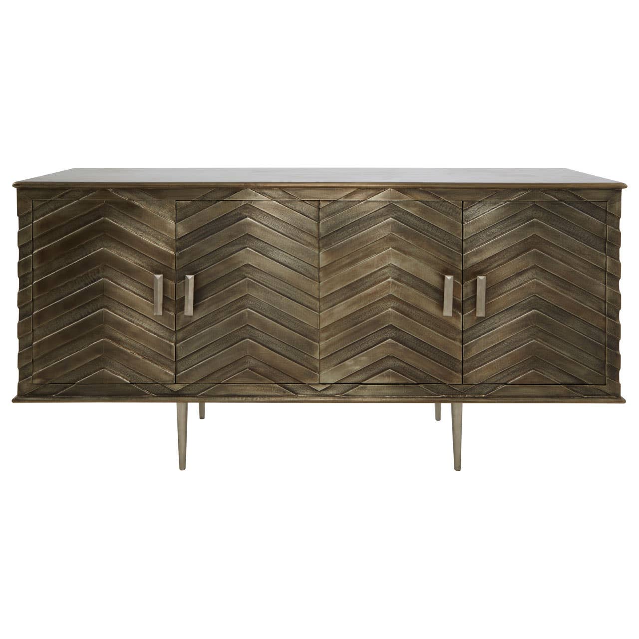 Boho Mango Wood Chevron Sideboard - Nickel Plated Legs