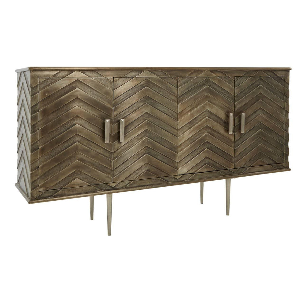 Boho Mango Wood Chevron Sideboard - Nickel Plated Legs