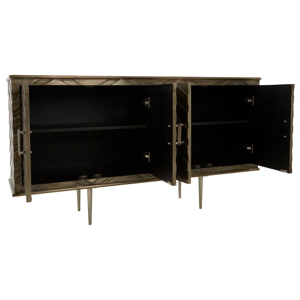 Boho Mango Wood Chevron Sideboard - Nickel Plated Legs