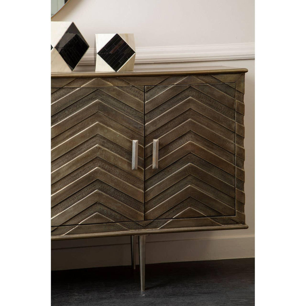 Boho Mango Wood Chevron Sideboard - Nickel Plated Legs