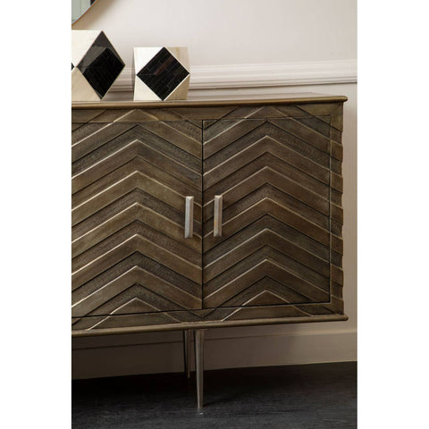 Boho Mango Wood Chevron Sideboard - Nickel Plated Legs