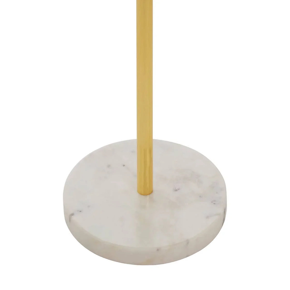 Gold floor lamp stand with round white marble base close-up