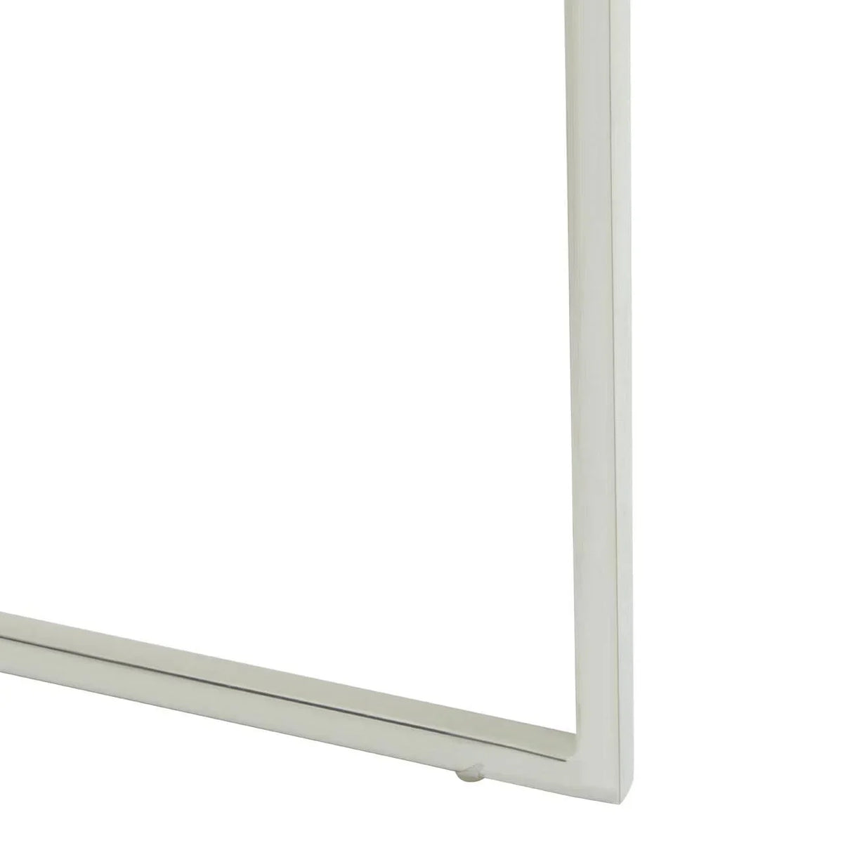 Close-up of white metal table leg frame with clean lines