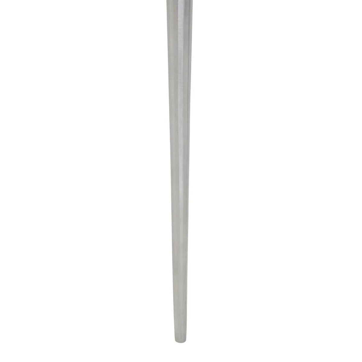 Tapered silver metal furniture leg with brushed finish, close-up view