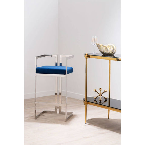 Luxe Blue Velvet Bar Stool