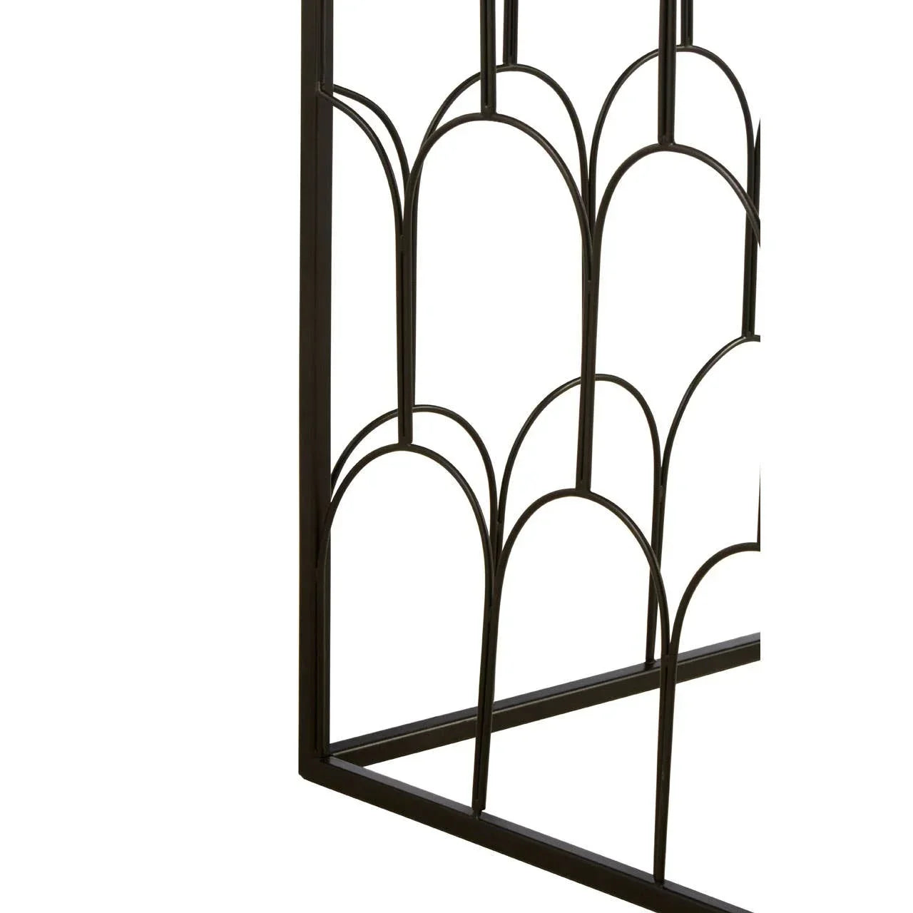 Black metal table leg with geometric scallop pattern and rectangular base detail