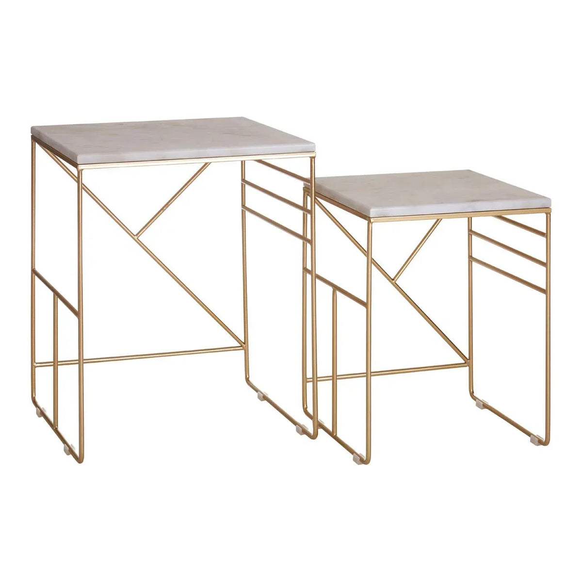 Set of two marble top nesting tables with gold metal frames