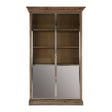 White washed pine wood cabinet with two mirrored doors and two shelves inside, featuring a classic design and a slightly distressed finish