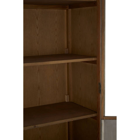 Two-door cabinet made of white washed pine wood, featuring a simple design with two shelves inside and a natural wood finish. The cabinet doors are closed, showcasing the smooth texture of the wood