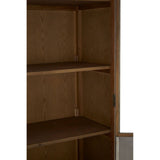 Two-door cabinet made of white washed pine wood, featuring a simple design with two shelves inside and a natural wood finish. The cabinet doors are closed, showcasing the smooth texture of the wood