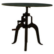 Small bar table featuring a round green marble top supported by a black metal base with a unique tripod design. The base has a vintage industrial look with curved legs and an adjustable height mechanism