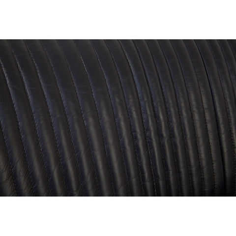 Close-up view of the textured black leather upholstery on the Victor 2 Seat Sofa, showcasing the subtle ribbed pattern and smooth finish