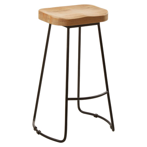 Rustic Oak Metal Bar Stool