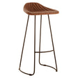 Buffalo brown leather bar stool with a curved seat and vertical ribbed design, supported by a sleek metal frame with a minimalist style