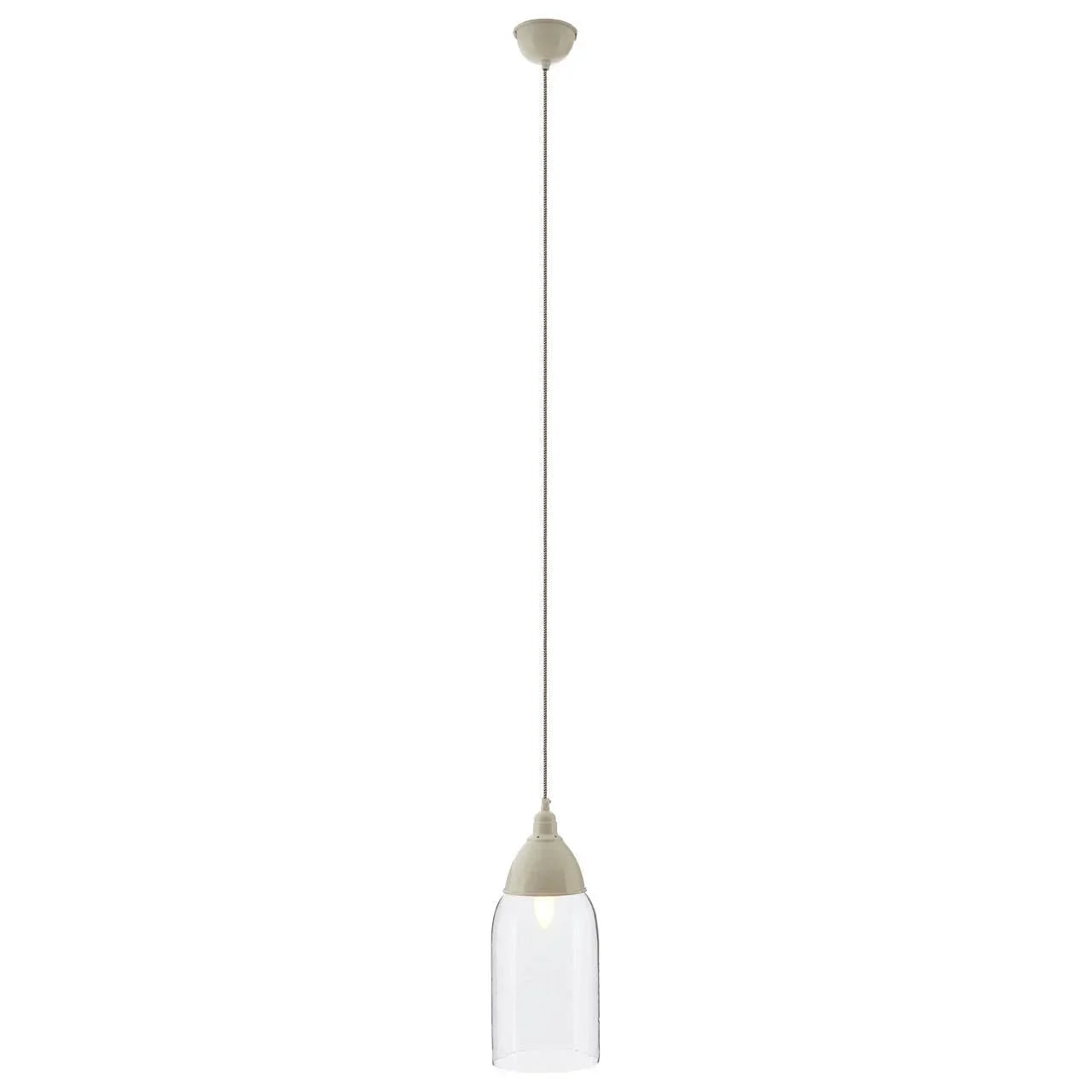 Modern pendant ceiling light with clear glass shade and neutral fitting