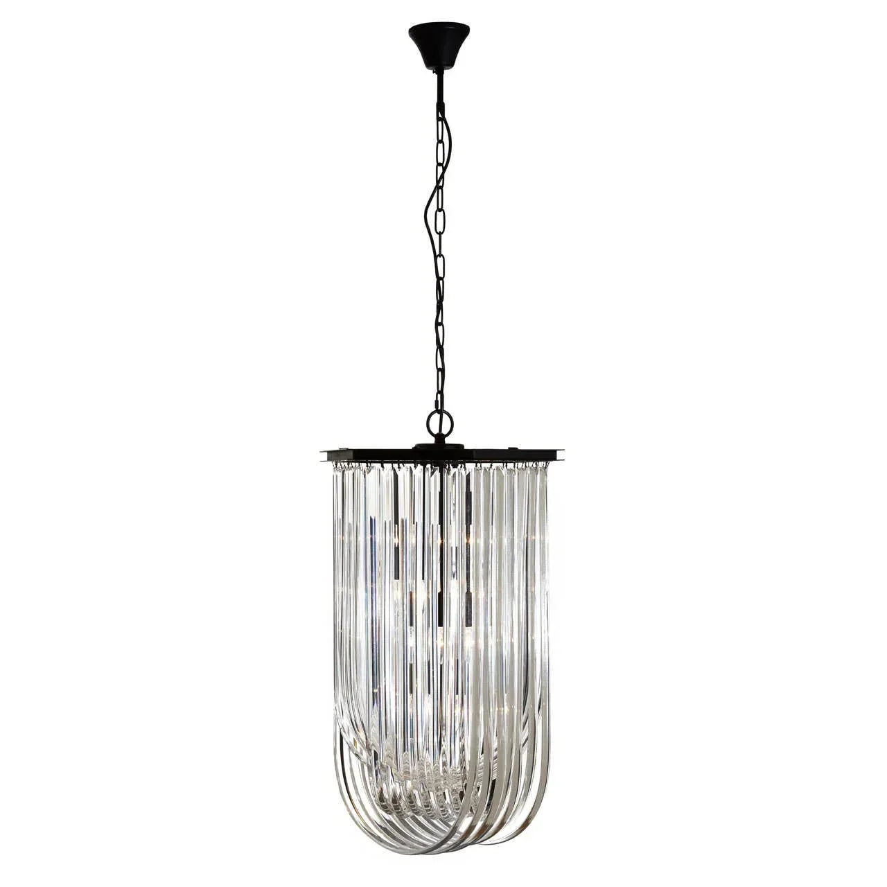 Modern glass tube chandelier pendant light with black metal ceiling rose and chain