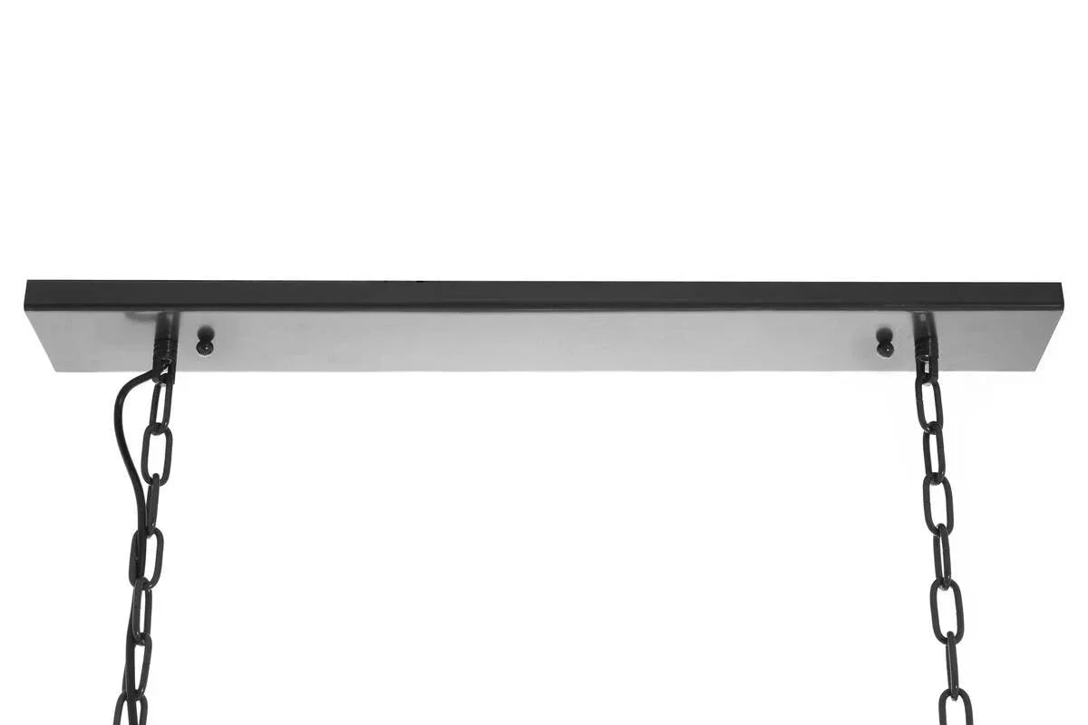 Black metal ceiling light fixture canopy with two hanging chains