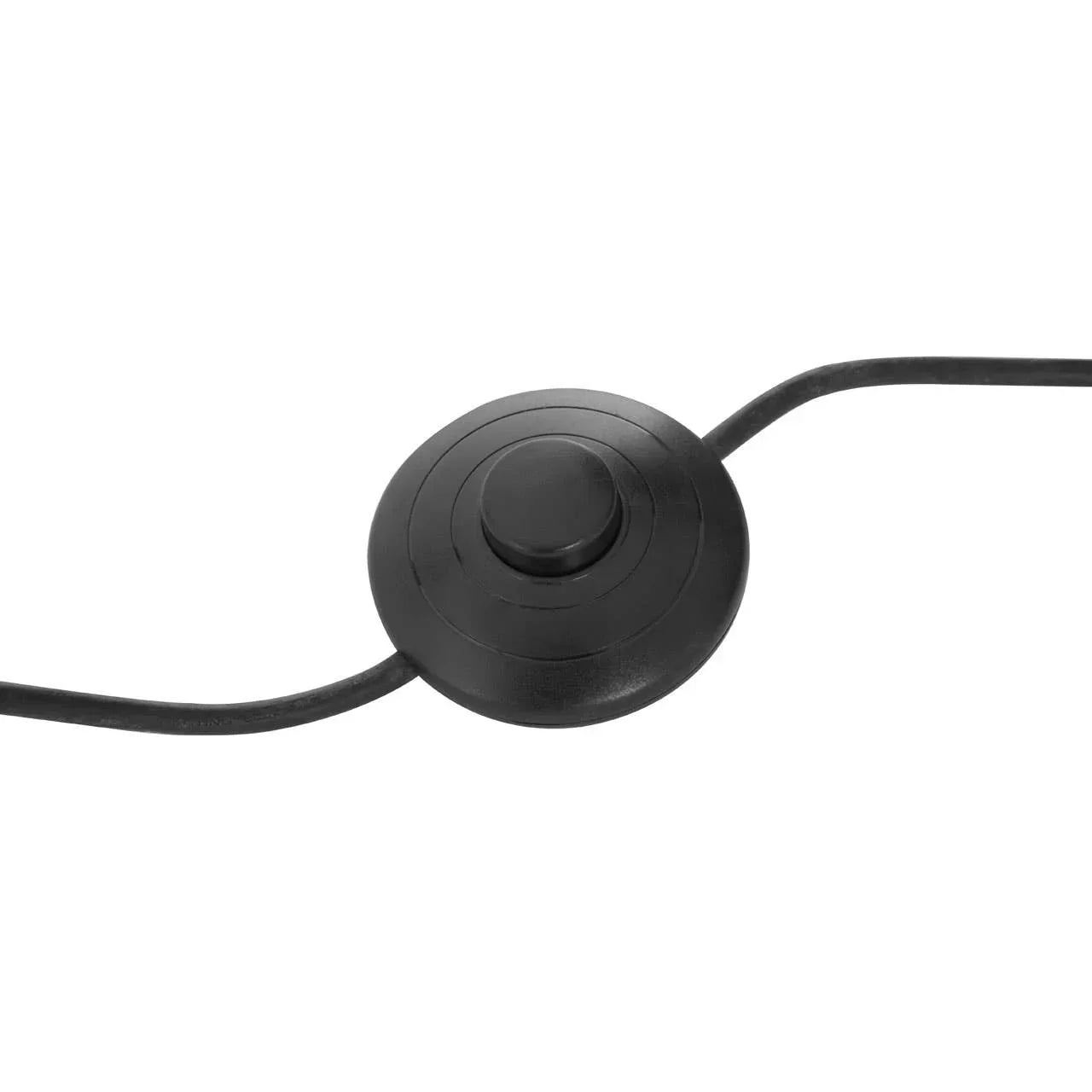 Black floor lamp foot switch with attached power cord on white background