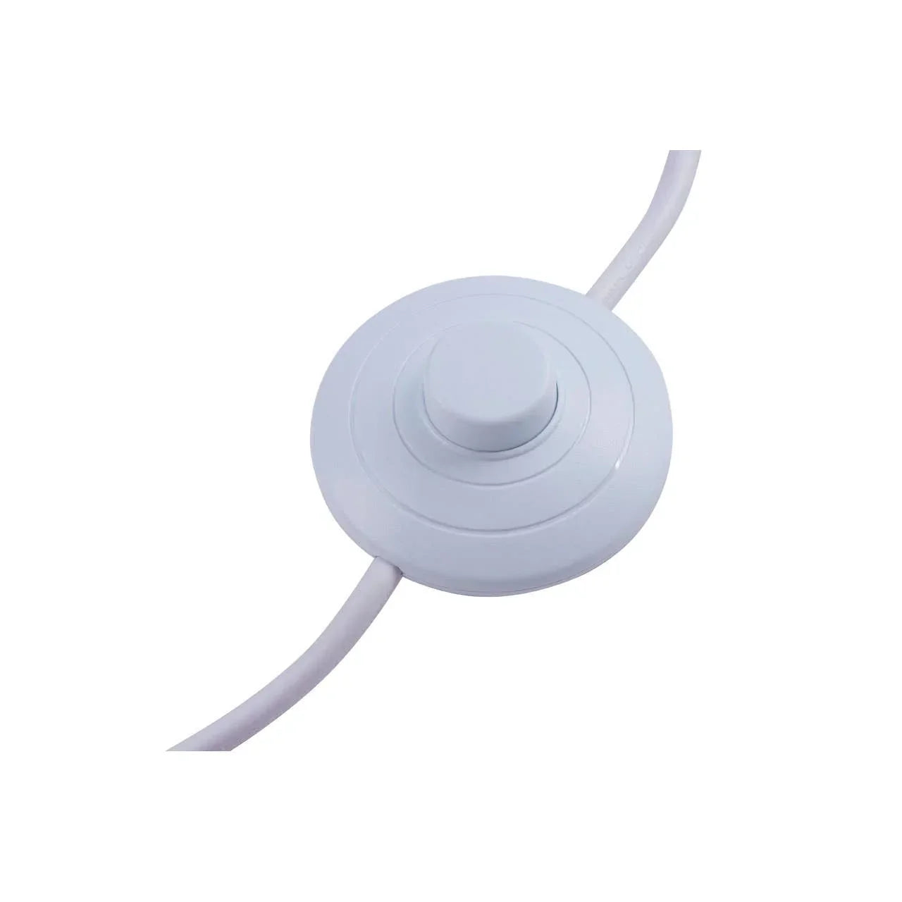 White inline floor lamp switch with round button and attached power cable