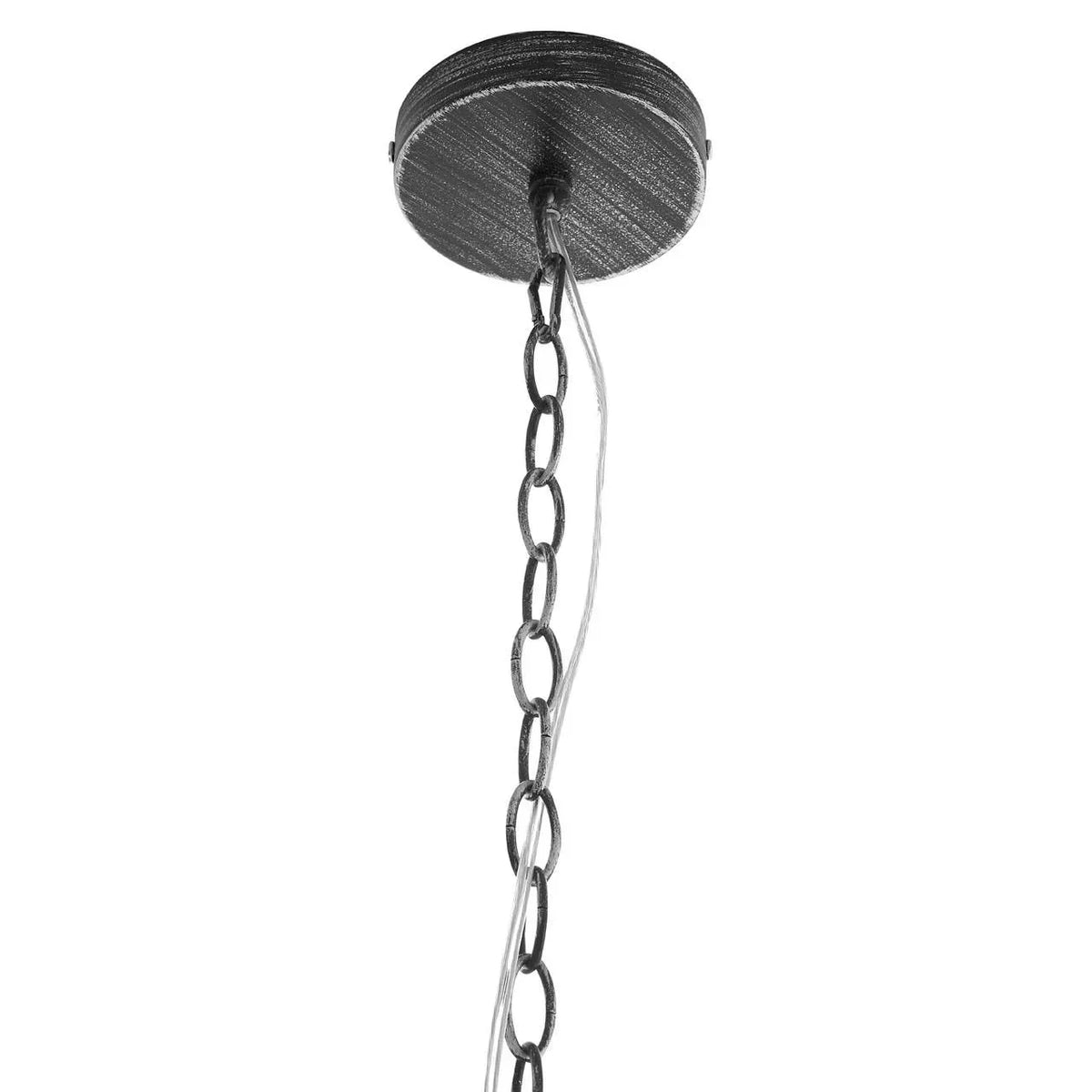 Black metal ceiling rose with hanging chain for pendant light fitting