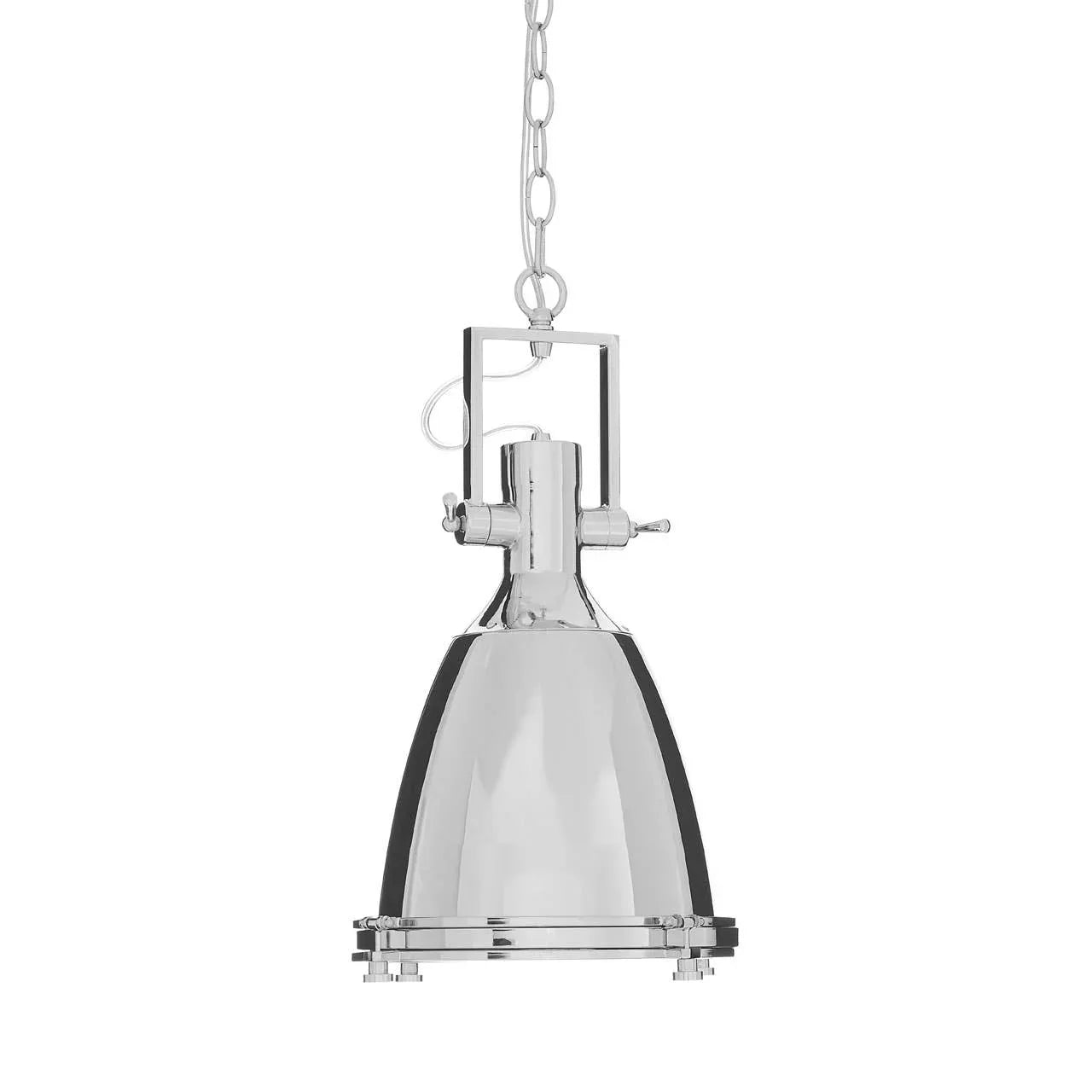 Chrome pendant ceiling light with chain and industrial style metal shade