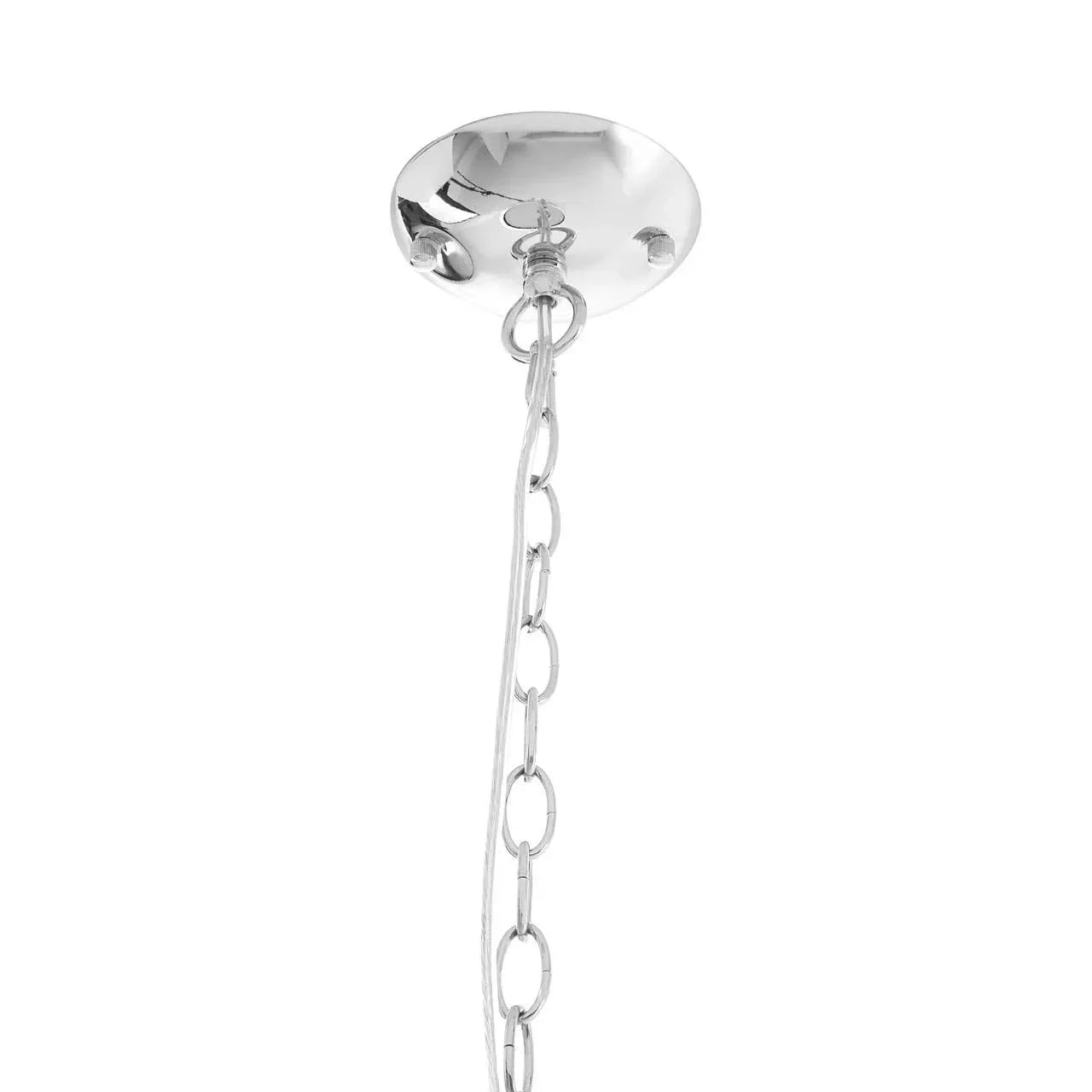 Chrome ceiling rose with suspended chain and cable for pendant light fitting