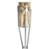 Marble and chrome floor lamp with cylindrical stone shade on tripod metal base