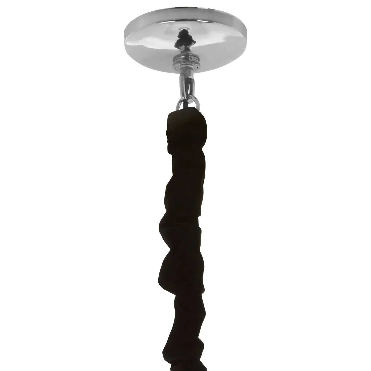 Chrome light fitting ceiling rose with black fabric cable pendant
