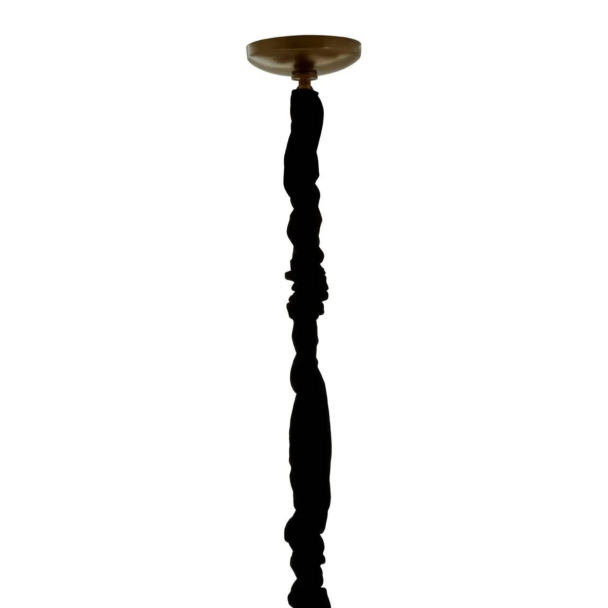 Black twisted wood furniture leg with gold cap on white background