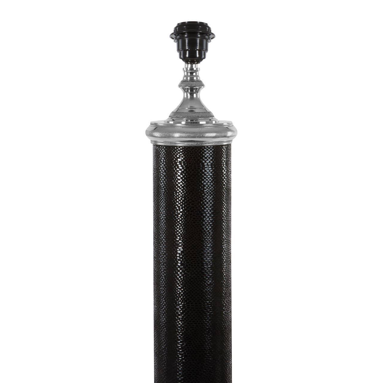 Black textured table lamp base with silver detailing, shown against a white background