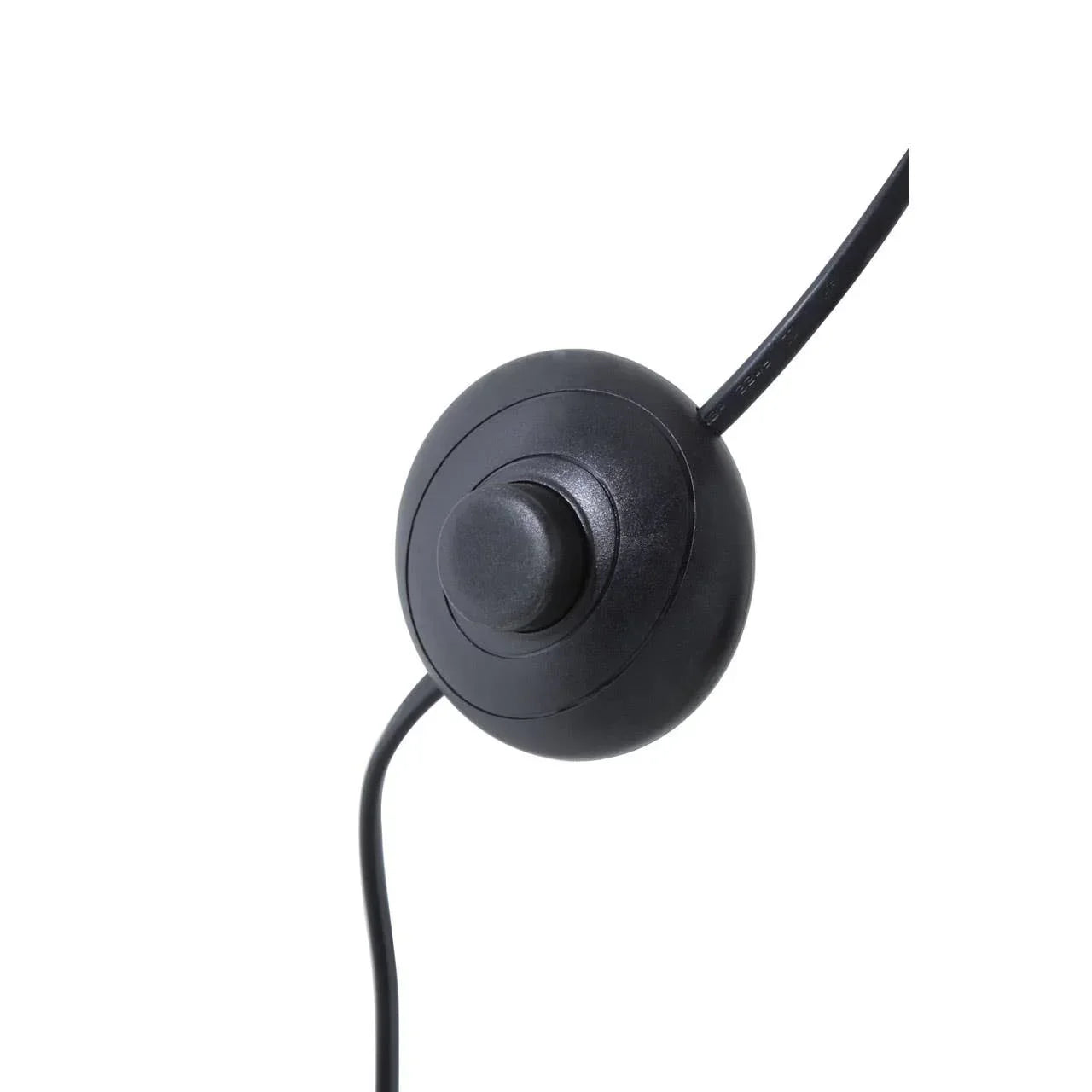 Black inline floor lamp foot switch with round design on power cord